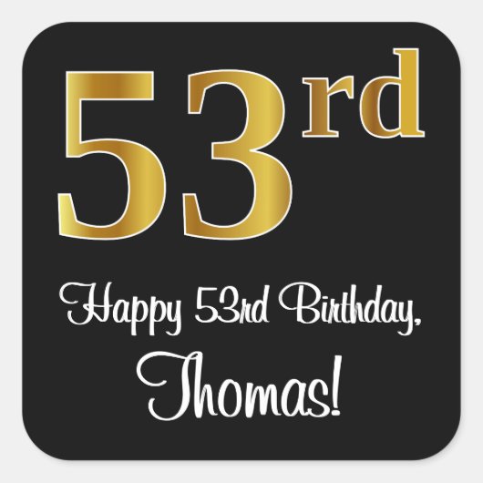 53e verjaardag - Elegante luxe Faux Gold look # Vierkante Sticker (Voorkant)