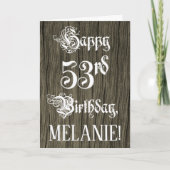 53e verjaardag: Fancy, elegante tekst; Faux Wood K Kaart (Voorkant)