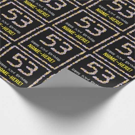 53e verjaardag: Floral Flowers Number, Custom Name Cadeaupapier (Hoek)