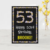 53e verjaardag: Floral Flowers Number, Custom Name Kaart (Gele Bloem)