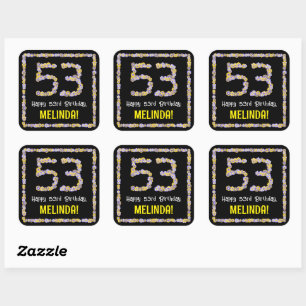 53e verjaardag: Floral Flowers Number, Custom Name Vierkante Sticker
