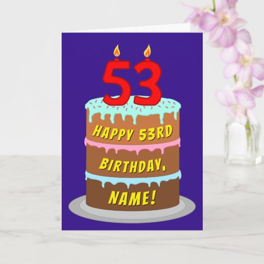 53e verjaardag: Fun Cake and Candles + Custom Name Kaart (Orchidee)