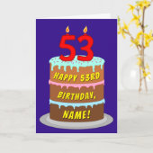 53e verjaardag: Fun Cake and Candles + Custom Name Kaart (Gele Bloem)