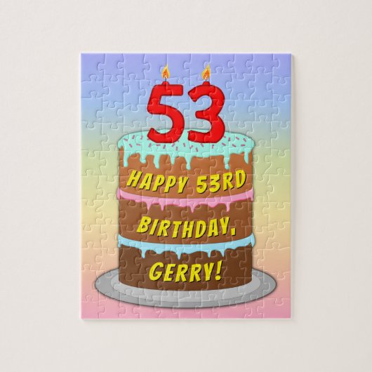 53e verjaardag: Fun Cake and Candles + Custom Name Legpuzzel (Verticaal)