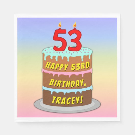 53e verjaardag: Fun Cake and Candles + Custom Name Servet (Voorkant)