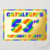 53e verjaardag - Fun, regenboogspectrum "53" Folie Uitnodiging (Voorkant)