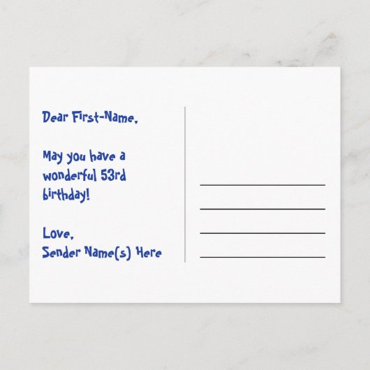 53e Verjaardag: Fun sterren patroon, Regenboog 53, Briefkaart (Achterkant)