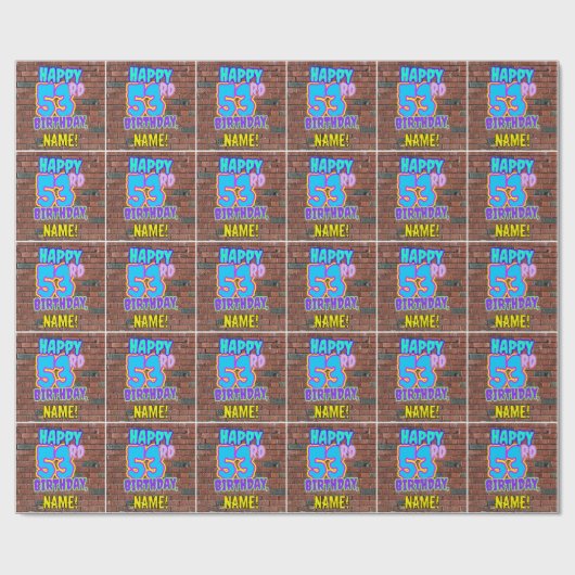 53e verjaardag: Fun, Urban Graffiti geïnspireerd K Cadeaupapier (Vlak)