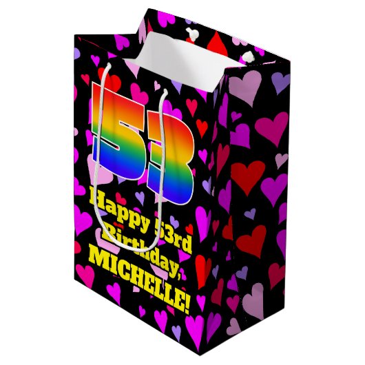 53e verjaardag: Heatten, regenboognr. 53 Medium Cadeauzakje (Voorkant Gekanteld)