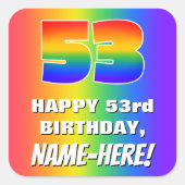 53e verjaardag: kleurrijk, vun regenboogpatroon #  vierkante sticker (Voorkant)