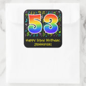 53e verjaardag: kleurrijke muzieksymbolen, regenbo vierkante sticker (Tas)