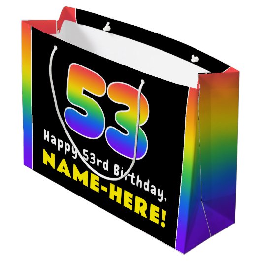 53e verjaardag: kleurrijke regenboog # 53, Naam va Groot Cadeauzakje (Achterkant Gekanteld)