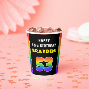 53e verjaardag: kleurrijke regenboog # 53, Naam va Papieren Bekers