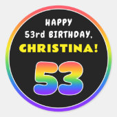 53e verjaardag: kleurrijke regenboog # 53, Naam va Ronde Sticker (Voorkant)