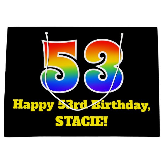 53e verjaardag ~ Leuk, Kleurrijk, Levendig, Regenb Groot Cadeauzakje (Voorkant)
