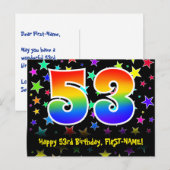 53e Verjaardag: Leuk Sterren Patroon, Regenboog 53 Briefkaart (Voorkant / Achterkant)