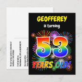 53e verjaardag - Leuk vuurwerk, Rainbow Look "53" Briefkaart (Voorkant / Achterkant)
