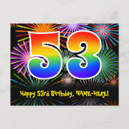 53e verjaardag – leuk vuurwerkpatroon + regenboog briefkaart