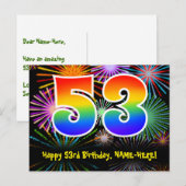 53e verjaardag – leuk vuurwerkpatroon + regenboog  briefkaart (Voorkant / Achterkant)