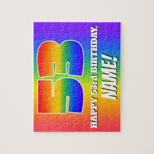53e verjaardag — Meerkleurig regenboogpatroon "53" Legpuzzel (Verticaal)