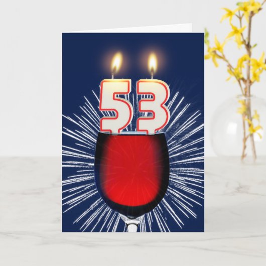 53e verjaardag met wijn en kaarsen kaart (Gele Bloem)