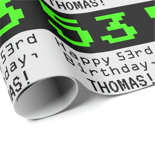 53e verjaardag - Nerdy / Geeky Style "53" en naam Cadeaupapier (Rol Hoek)