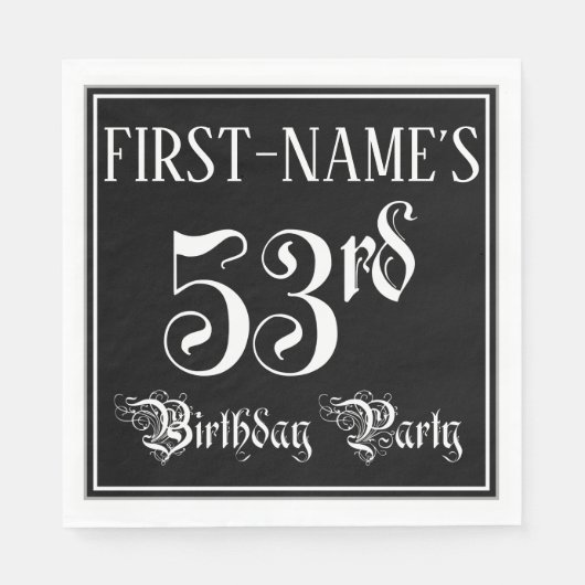 53e verjaardag Partij — Fancy Manuscript + de Naam Servet (Voorkant)
