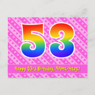 53e verjaardag: Pink Stripes & Hearts, Rainbow 53 Briefkaart
