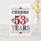 53e verjaardag Proost in rood wit zwart patroon Kaart (Gele Bloem)