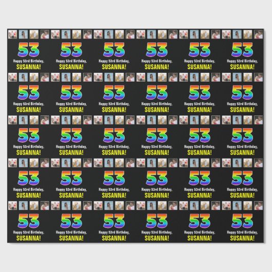 53e verjaardag: Regenboog "53"; Aangepaste foto's  Cadeaupapier (Vlak)