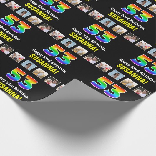 53e verjaardag: Regenboog "53"; Aangepaste foto's  Cadeaupapier (Hoek)