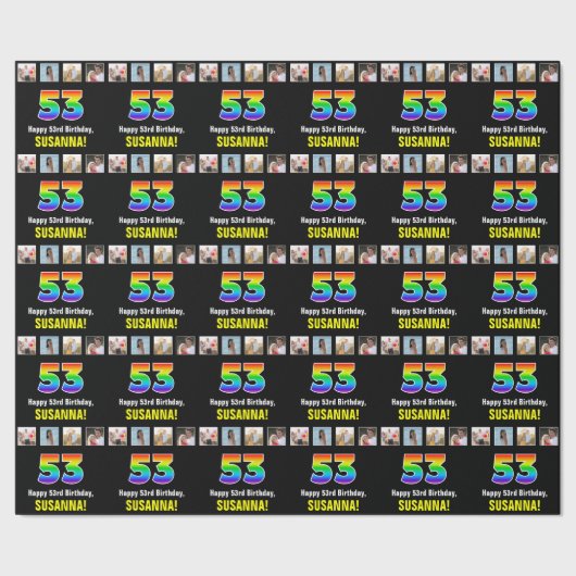 53e verjaardag: Regenboog "53"; Aangepaste foto's  Cadeaupapier (Zoom)