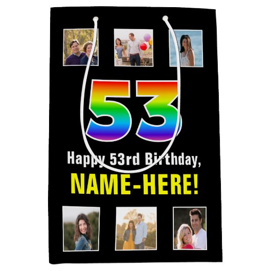 53e verjaardag: Regenboog "53", aangepaste foto's  Medium Cadeauzakje (Voorkant)