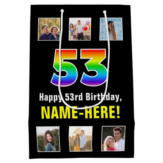 53e verjaardag: Regenboog "53", aangepaste foto's  Medium Cadeauzakje (Achterkant)