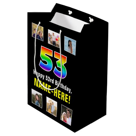 53e verjaardag: Regenboog "53", aangepaste foto's Medium Cadeauzakje (Achterkant Gekanteld)