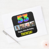 53e verjaardag: Regenboog "53"; Aangepaste foto's Vierkante Sticker (Envelop)