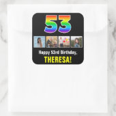 53e verjaardag: Regenboog "53"; Aangepaste foto's Vierkante Sticker (Tas)