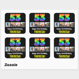 53e verjaardag: Regenboog "53"; Aangepaste foto's Vierkante Sticker