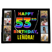 53e verjaardag: Regenboogtekst, aangepaste foto's Groot Cadeauzakje (Voorkant)
