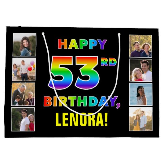 53e verjaardag: Regenboogtekst, aangepaste foto's Groot Cadeauzakje (Achterkant)