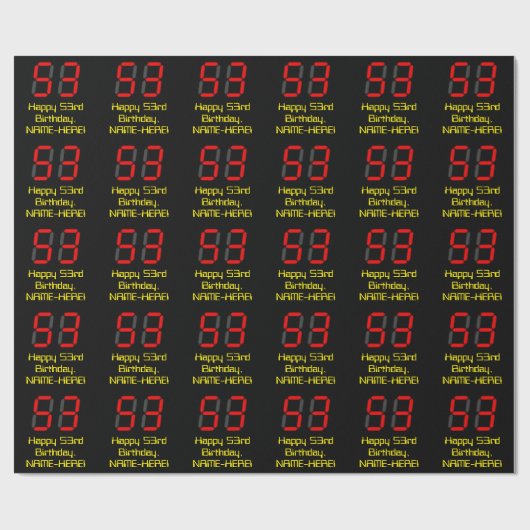 53e verjaardag: Rood digitaal klokstijl "53" + Naa Cadeaupapier (Vlak)