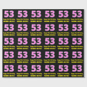 53e verjaardag: Roze strepen en hart "53" + Naam Cadeaupapier (Vlak)