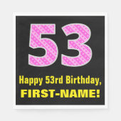 53e verjaardag: Roze strepen en hart "53" + Naam Servet (Voorkant)