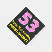 53e verjaardag: Roze strepen en hart "53" + Naam Servet (Hoek)