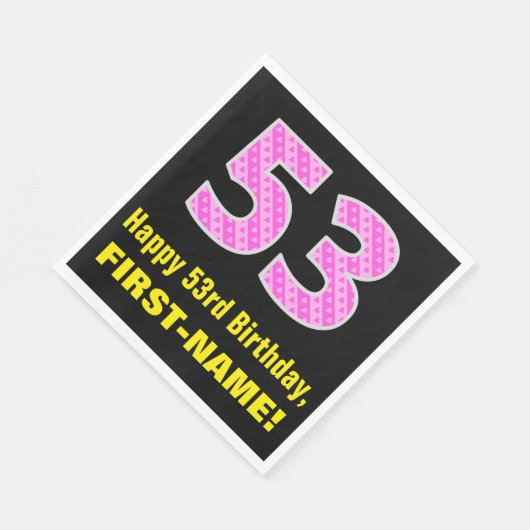 53e verjaardag: Roze strepen en hart "53" + Naam Servet (Hoek)