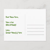 53e verjaardag: roze strepen en harten, regenboog  briefkaart (Achterkant)