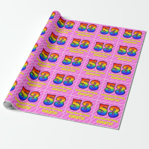 53e verjaardag: Roze strips en harten, regenboognr Cadeaupapier