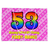 53e verjaardag: roze strips & harten, regenboognr. groot cadeauzakje (Achterkant)