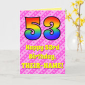 53e verjaardag: roze strips & harten, regenboognr. kaart (Gele Bloem)