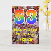 53e verjaardag; rustieke herfstbladeren; regenboog kaart (Gele Bloem)